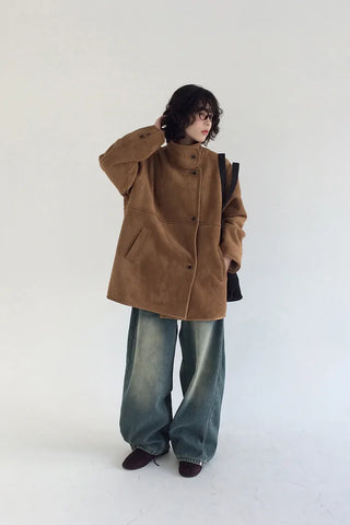 Suede mid-length shearling coat