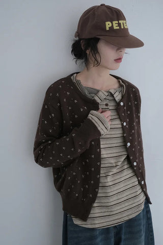 Floral print knit cardigan