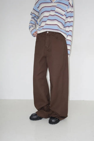 Color-block semi-wide pants