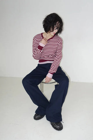 Color-block semi-wide pants