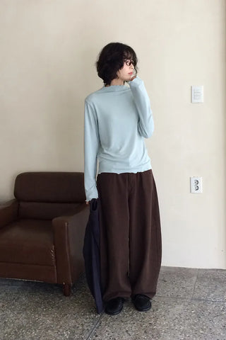 Wool layered high-neck T-shirt