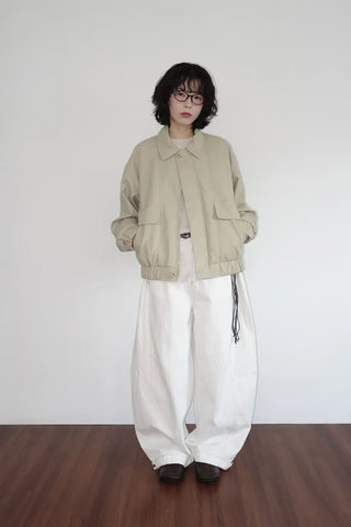 Leather collar blouson