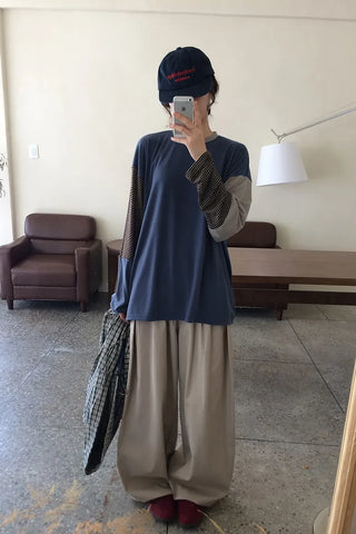 Two-tone striped long-sleeved T-shirt