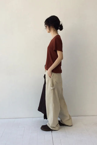 Ribbed round short-sleeved T-shirt
