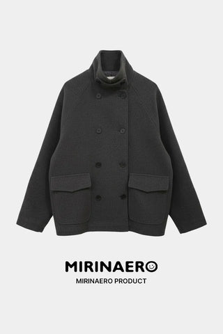 High-neck double-breasted mid-length coat