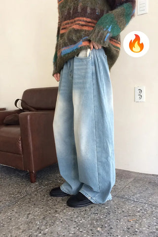 Wide-leg pants with brushed lining and pleats