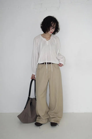 Color-block semi-wide pants