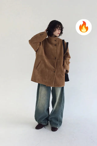 Wide-leg pants with brushed lining and pleats