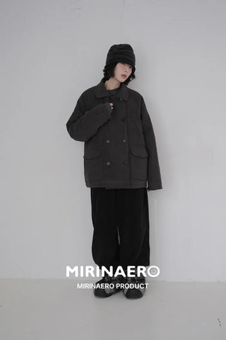 High-neck double-breasted mid-length coat