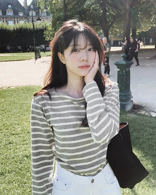 Boat neck striped T-shirt
