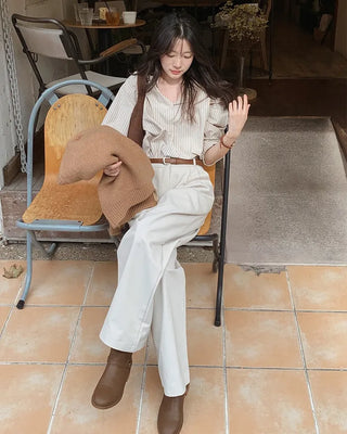 Wide cotton slacks with pleats