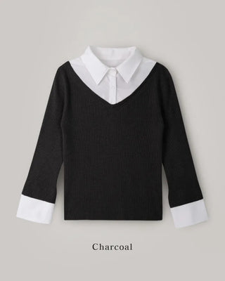 Extremely popular in Korea! Shirt-layered knit / 5 colors