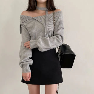 Back elastic A-line black mini skirt