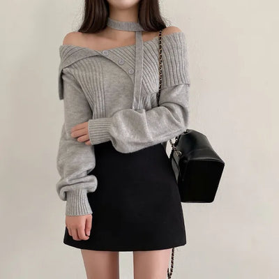 Back elastic A-line black mini skirt