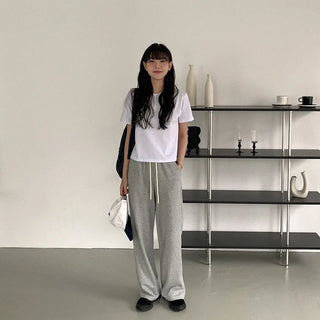 Cotton wide-leg elastic waist pants