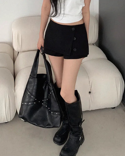 Button-up waistband mini skirt