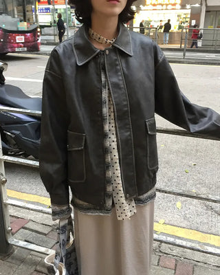 Washed leather hoodie