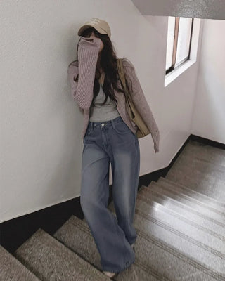 (short/basic/long) Two-button wide denim pants
