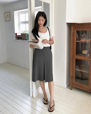 Front pleated midi skirt