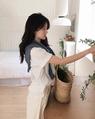 (Short-sleeved/Long-sleeved) Clean Cotton Daily Plain T-Shirt