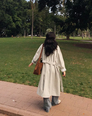 Double-breasted long trench coat
