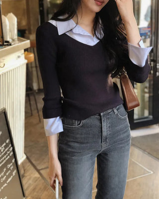 Extremely popular in Korea! Shirt-layered knit / 5 colors
