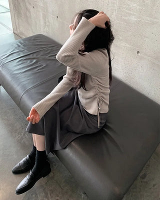 Side Ribbon Slim Square Knit - 4 Colors
