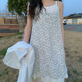 Flower lace sleeveless dress