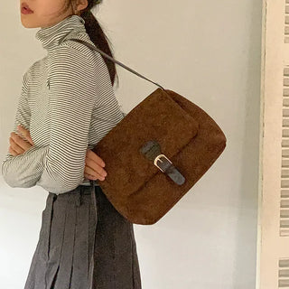 Suede buckle shoulder bag