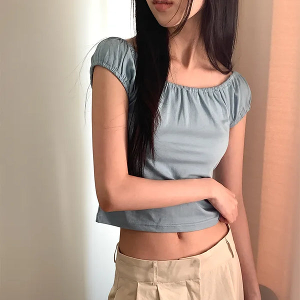Shirring Elastic 2-Way Short-Sleeve T-Shirt