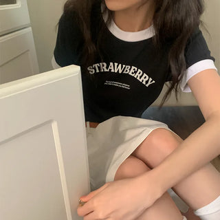 Lettering two-tone short-sleeved T-shirt