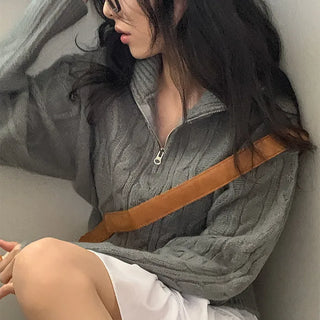 Cable Twist Collar Knit Half-Zip