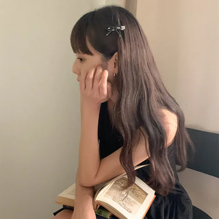 Black Beaded Mini Ribbon Hairpin