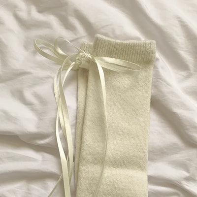 Back Ribbon Detail Long Socks Leg Warmers