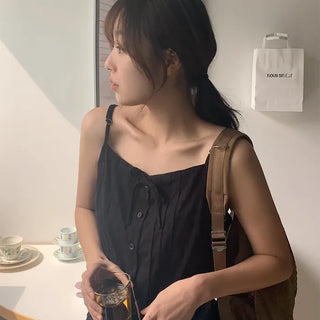 [Adjustable Shoulder Straps] Shirred Lace Ribbon Bustier Camisole Blouse