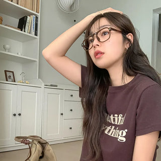 Fleece-lined printed short-sleeved T-shirt