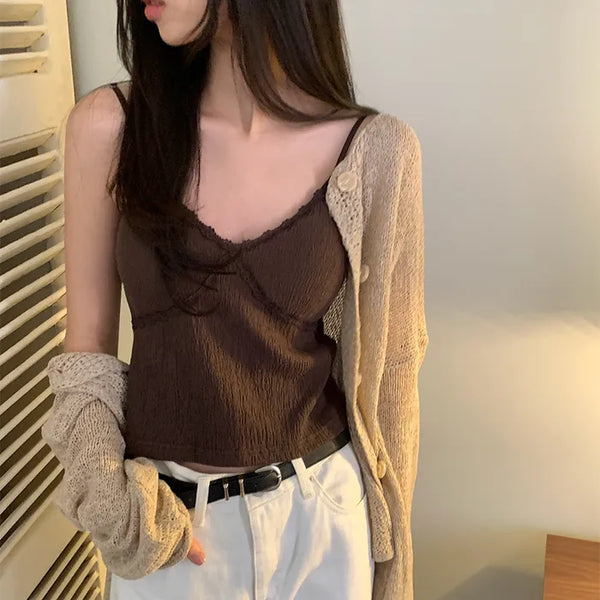 [Padded] Ribbed Lace Layered Bustier Camisole