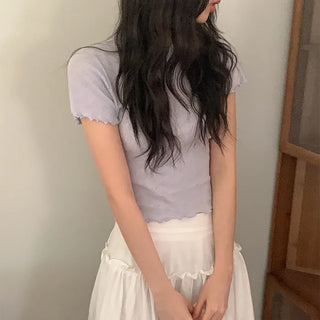 Heart-punched short-sleeved T-shirt