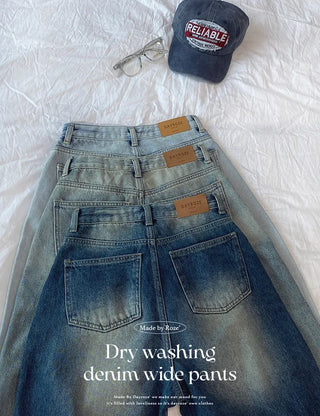 Washed denim wide-leg pants (3 colors)