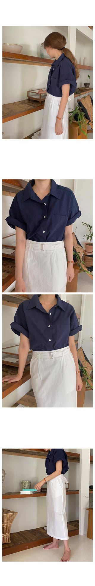 [MADE] semi crop boy fit short sleeved shirt 3color!