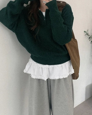 Frilled layered long-sleeved T-shirt