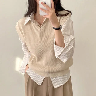 V-neck cropped ribbed knit vest