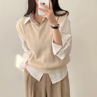 V-neck cropped ribbed knit vest