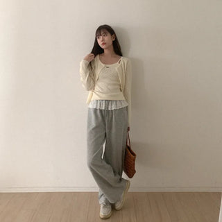 Ribbon Sleeveless Cardigan Set