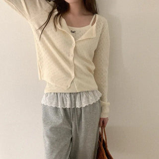 Ribbon Sleeveless Cardigan Set