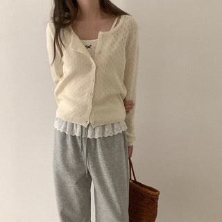 Ribbon Sleeveless Cardigan Set