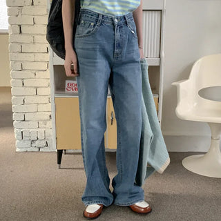 Washed wide denim pants