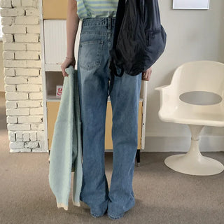 Washed wide denim pants