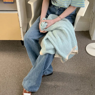 Washed wide denim pants