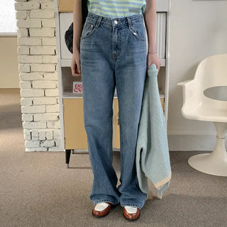 Washed wide denim pants